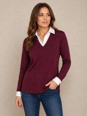 Gloria Vanderbilt Burgundy Layered Look Top White Color M